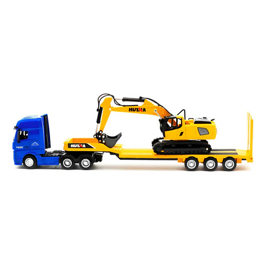 Camion Cama Baja Con Excavadora Escala 1:50 Full Metal