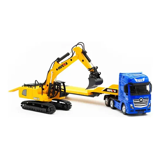 Camion Cama Baja Con Excavadora Escala 1:50 Full Metal