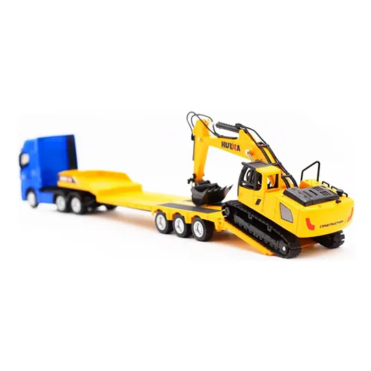 Camion Cama Baja Con Excavadora Escala 1:50 Full Metal
