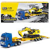 Camion Cama Baja Con Excavadora Escala 1:50 Full Metal