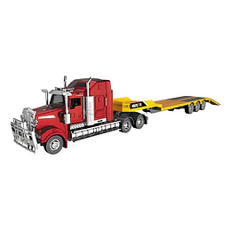 Camion Americano De Transporte Cama Baja, Full Metal 1:50 Camion Transporte Rojo Con Amarillo
