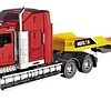 Camion Americano De Transporte Cama Baja, Full Metal 1:50 Camion Transporte Rojo Con Amarillo