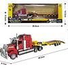 Camion Americano De Transporte Cama Baja, Full Metal 1:50 Camion Transporte Rojo Con Amarillo