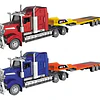 Camion Americano De Transporte Cama Baja, Full Metal 1:50 Camion Transporte Rojo Con Amarillo