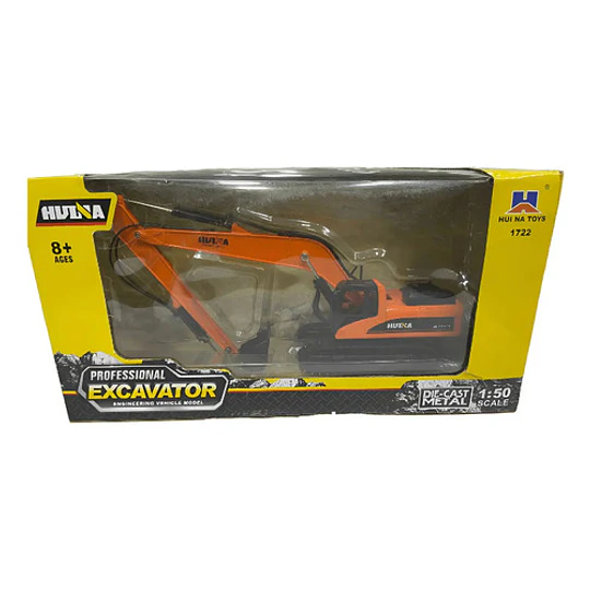 Excavadora, Escala 1/50, Huina, 27cms De Largo Color Naranja