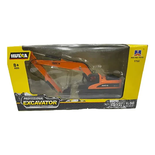 Excavadora, Escala 1/50, Huina, 27cms De Largo Color Naranja