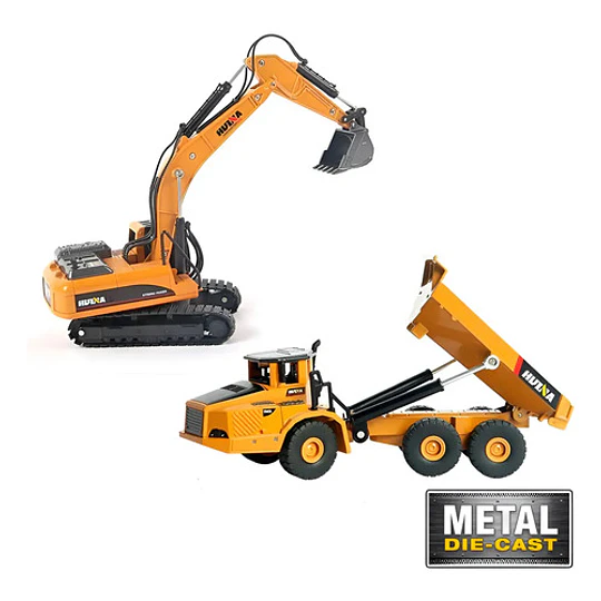 Pack Excavadora Mas Camion Lagarto Huina 1611, Full Metal
