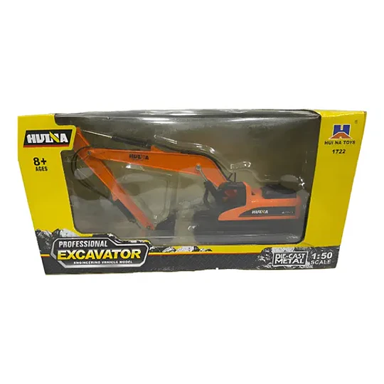 Excavadora, Escala 1/50, Huina, 27cms De Largo Color Naranja