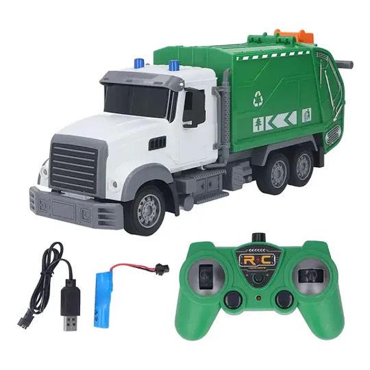 Camion De Basura A Escala 1:24, Rc, Bateria Recargable Verde