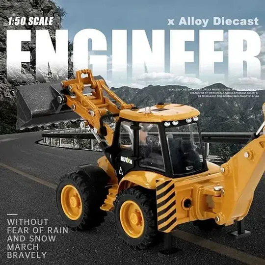 Retroexcavadora De Tractor Huina De Aleación Miniatura De Metal 1:50 Amarillo