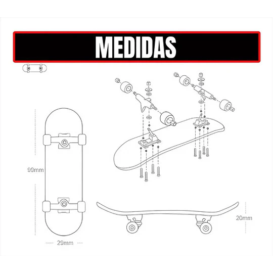 Finger Board Skate Prof. Ruedas Blancas 10 Cm