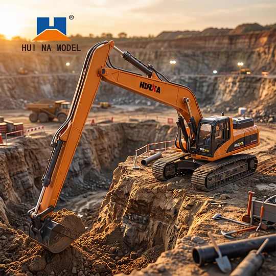 Huina 1722: Excavadora de Brazo Largo (Long Reach) Metálica - Escala 1:50 Die-Cast