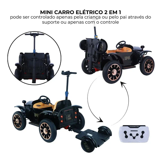 Mini Carro Elétrico Infantil Vintage RetrO 12v 