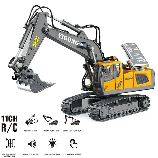 Excavadora RC Yigong 11 Canales Escala 1:20 Metálica 2.4GHz