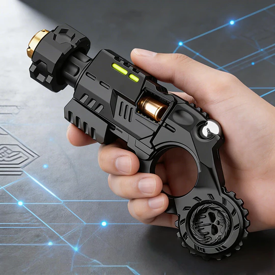 Pistola de Juguete Antiestrés Giratoria Metálica con Expulsión de Casquillos