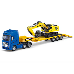 Camión Cama Baja con Excavadora Huina 1729 Escala 1:50 Metálico
