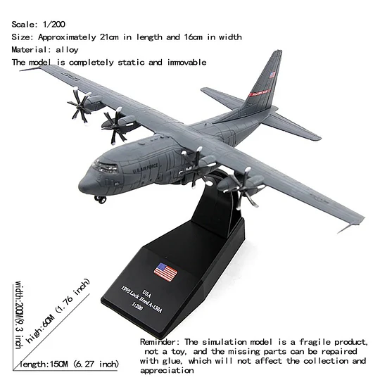 Avión C-130 Hercules Escala 1:200 Metálico con Base