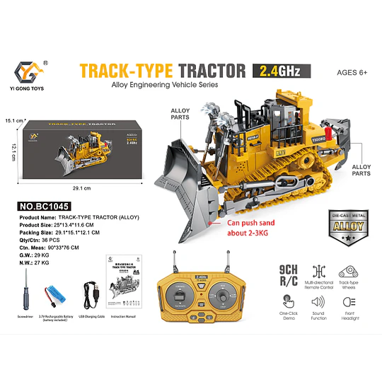 Bulldozer RC Yigong 9 Canales Metálico 2.4GHz