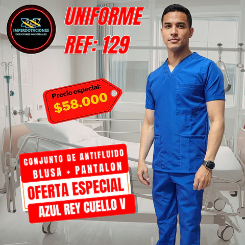 Uniforme Antifluido Cuello V Hombre PLUS