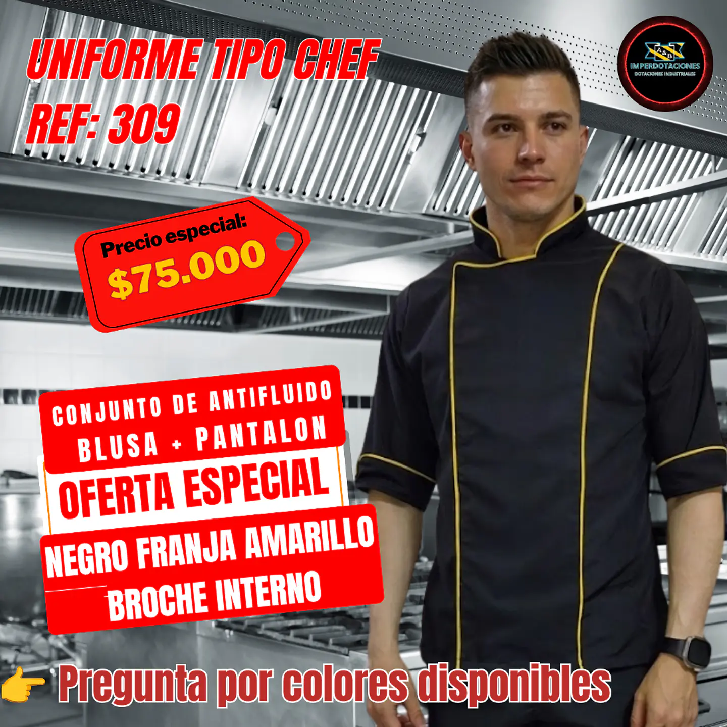 Uniforme Antifluido Tipo Chef Hombre  1