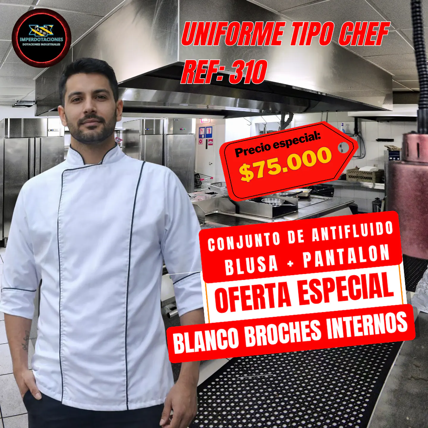 Uniforme Antifluido Tipo Chef Hombre  3