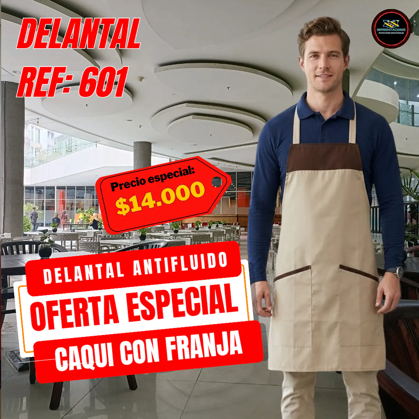 Delantal Antifluido Doble bolsillo Y Franja 1