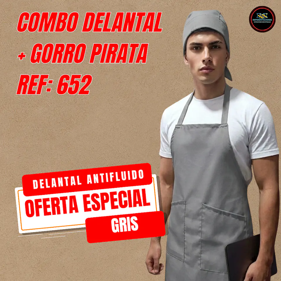 Combo Delantal Antifluido Doble bolsillo + Gorro Pirata  5