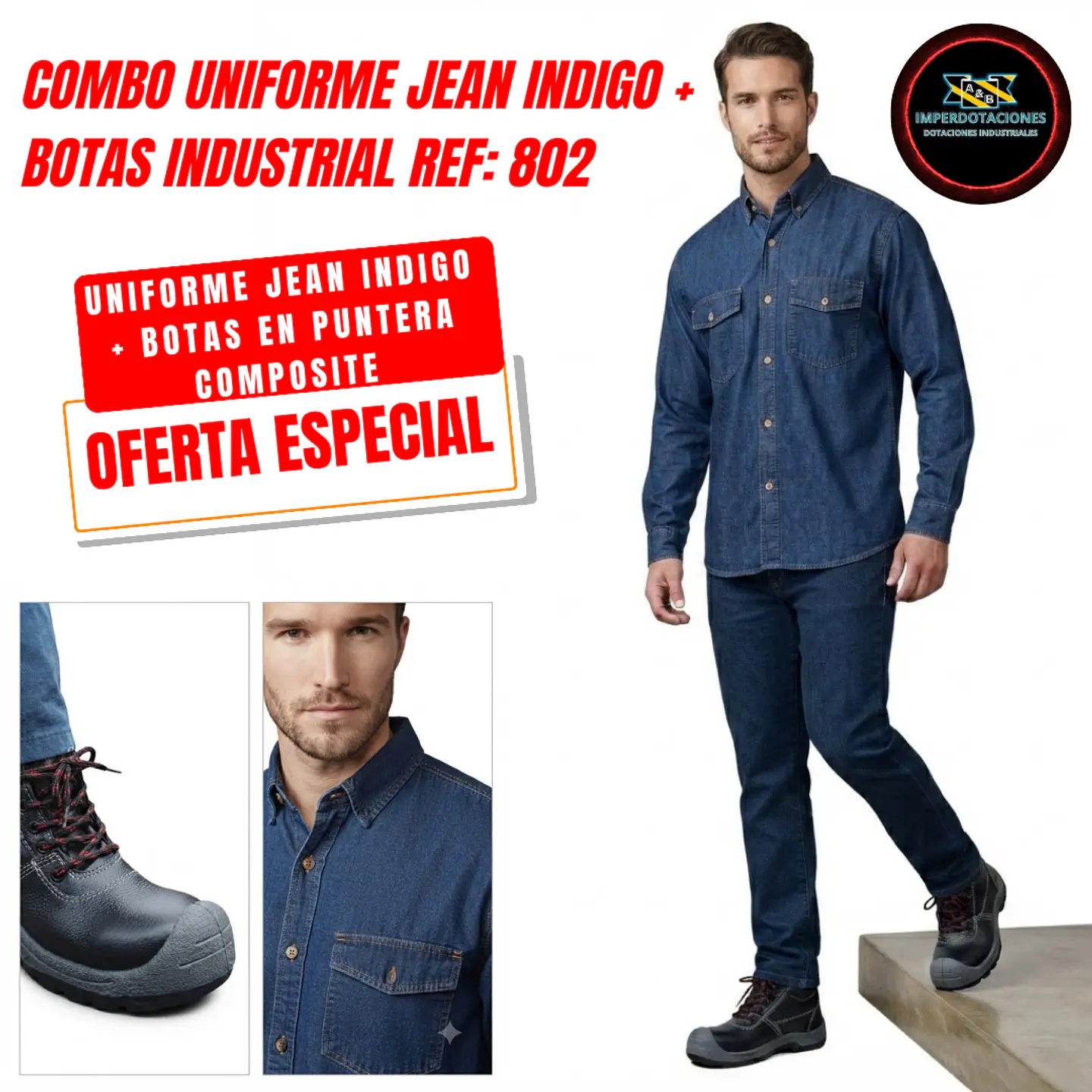 Combo Bota Industrial en Composite + Uniforme Jean Indigo 1