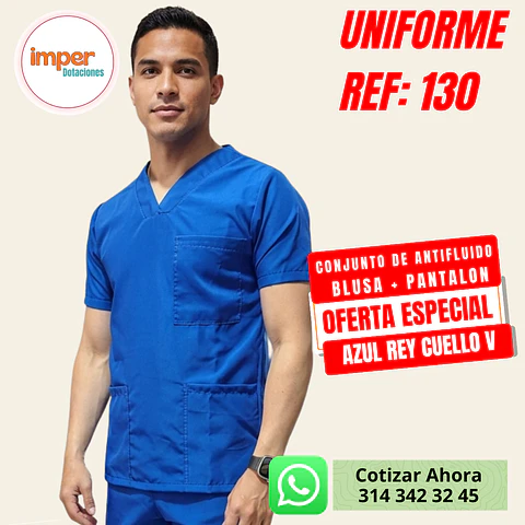 Uniforme Antifluido Cuello V Hombre PLUS