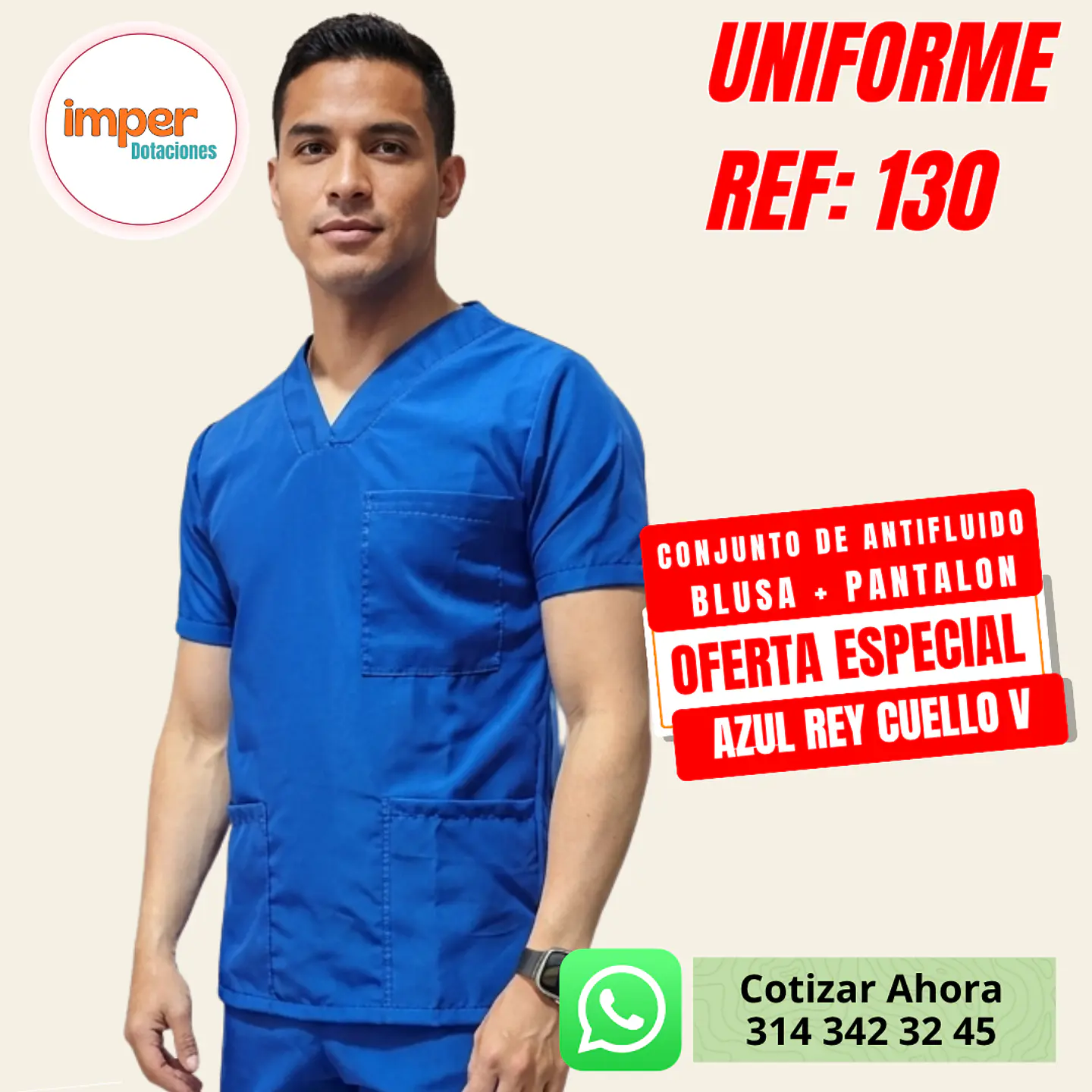 Uniforme Antifluido Cuello V Hombre PLUS 1