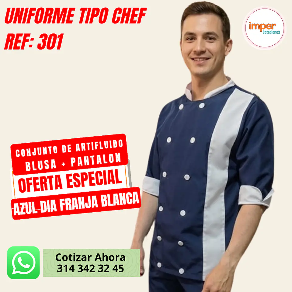 Uniforme Antifluido Tipo Chef Ref 1