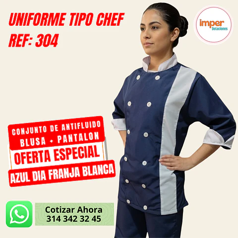 Uniforme Antifluido Tipo Chef Dama