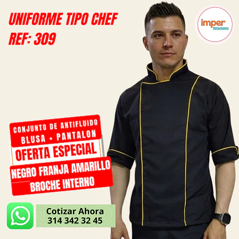 Uniforme Antifluido Tipo Chef Hombre 