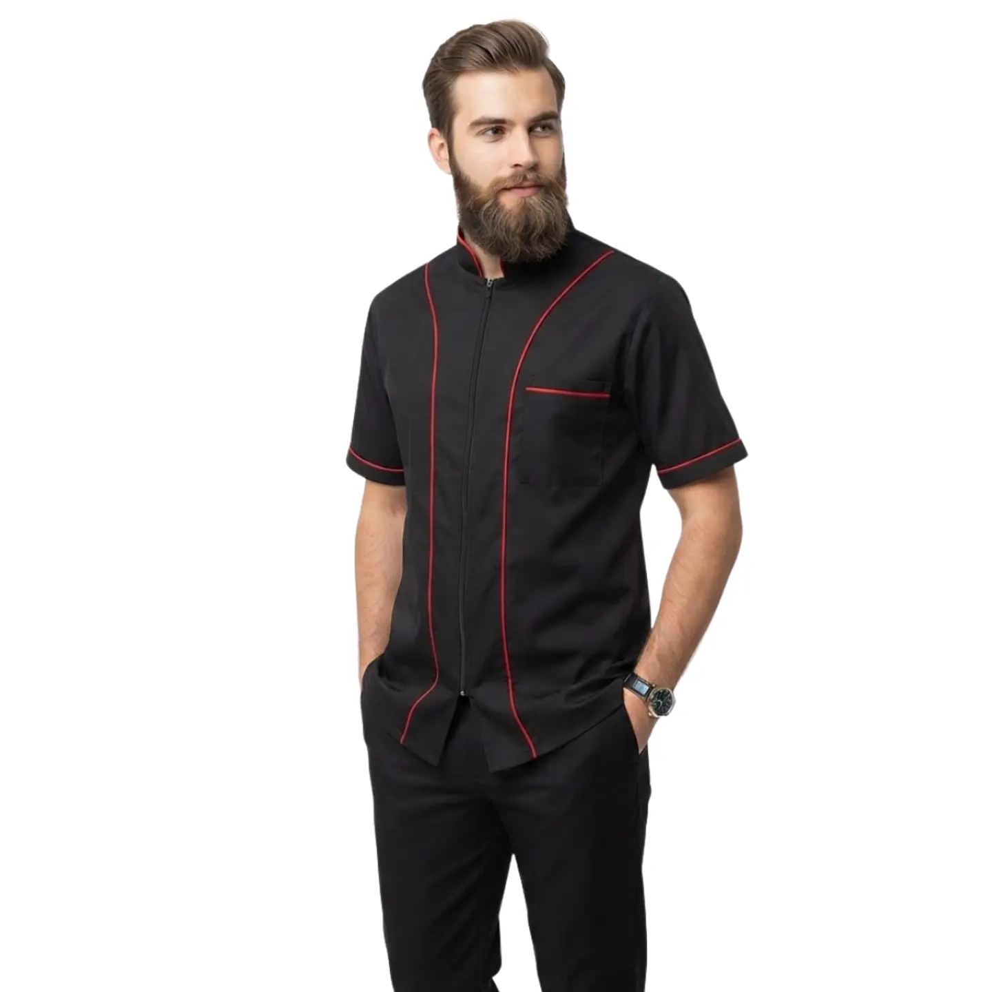 Uniforme Antifluido Tipo Barberia Cremallera 3