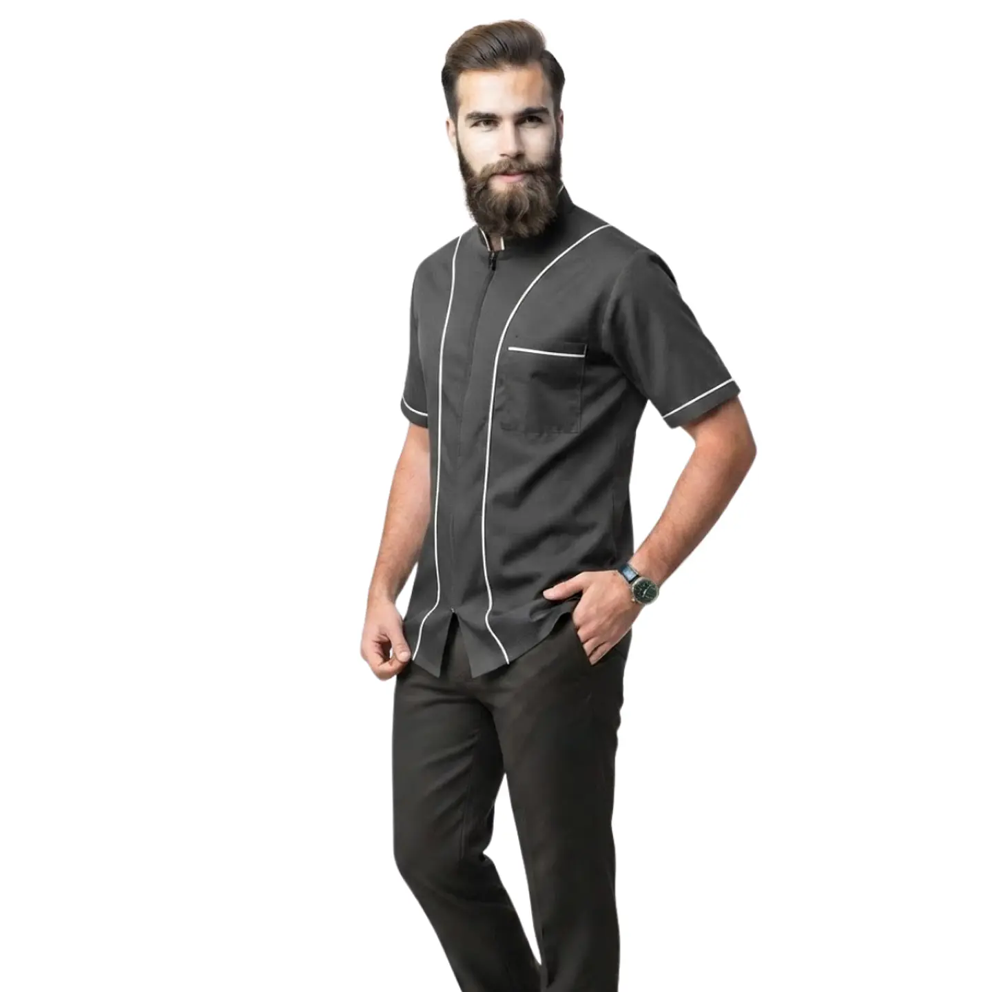 Uniforme Antifluido Tipo Barberia Cremallera 4