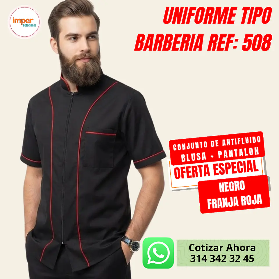 Uniforme Antifluido Tipo Barberia Cremallera 1