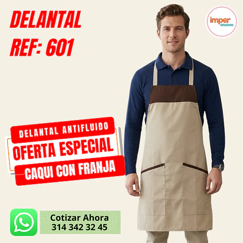 Delantal Antifluido Doble bolsillo Y Franja