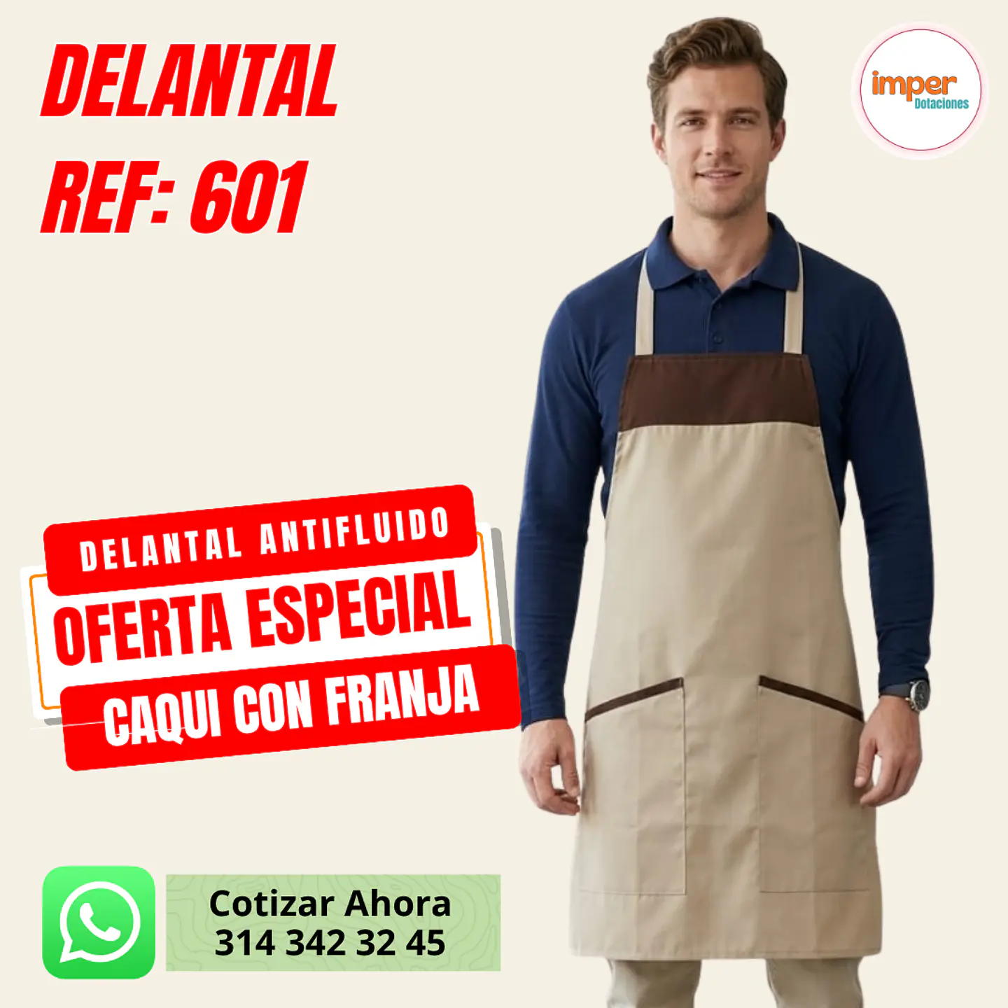 Delantal Antifluido Doble bolsillo Y Franja 1