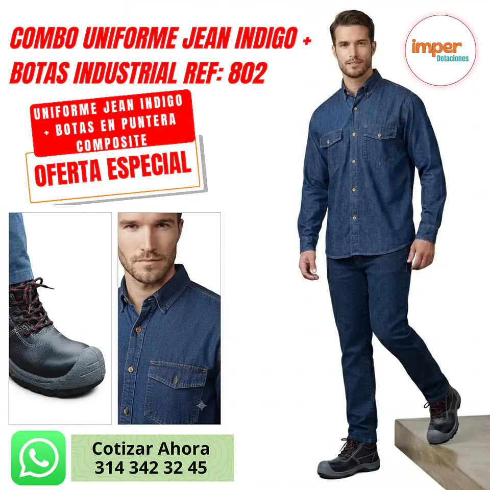 Combo Bota Industrial en Composite + Uniforme Jean Indigo 1