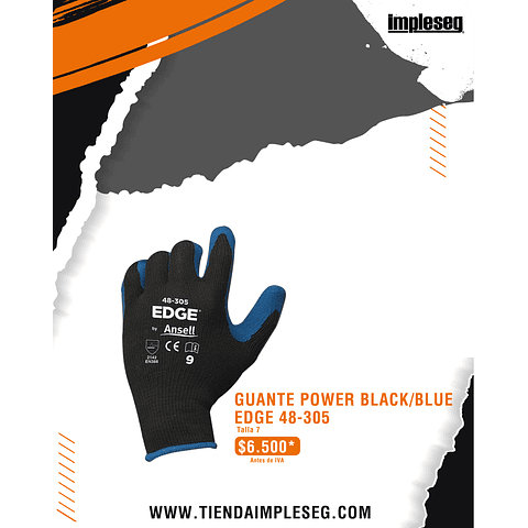 GUANTE POWER FLEX TRABAJO INDUSTRIAL, BLACK/BLUE, EDGE 48-305