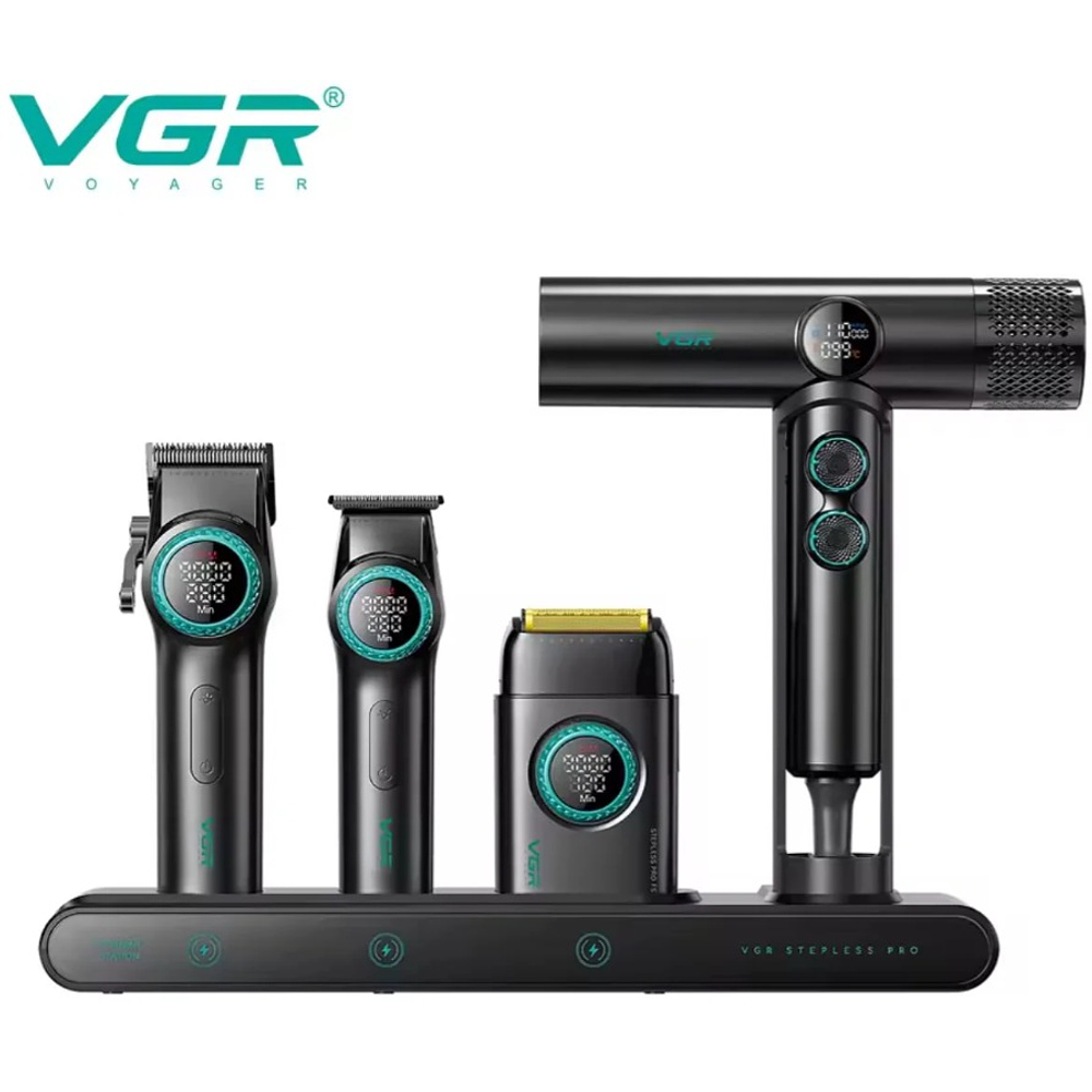 Combo Kit Vgr Professional Clipper Trimmer Shaver y Secador 4 en 1 Maleta