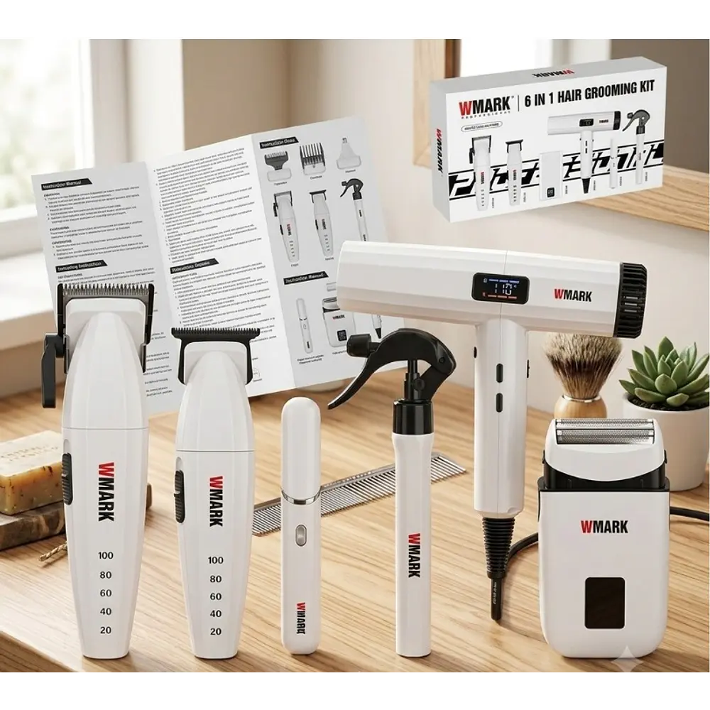 Combo Wmark Pro. NG-8635 6 en 1 Afeitadora y Secador Blanco