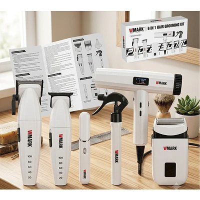 Combo Wmark Pro. NG-8635 6 en 1 Afeitadora y Secador Blanco