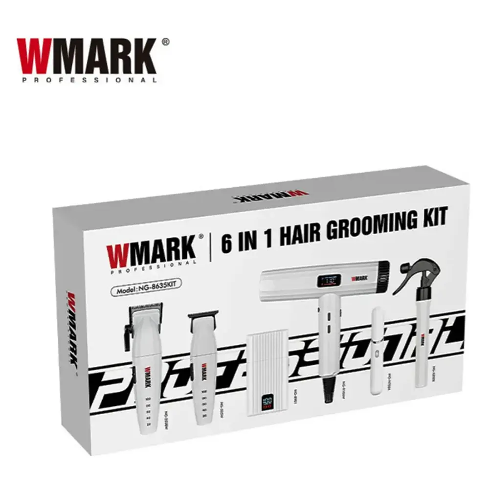 Combo Wmark Pro. NG-8635 6 en 1 Afeitadora y Secador Blanco