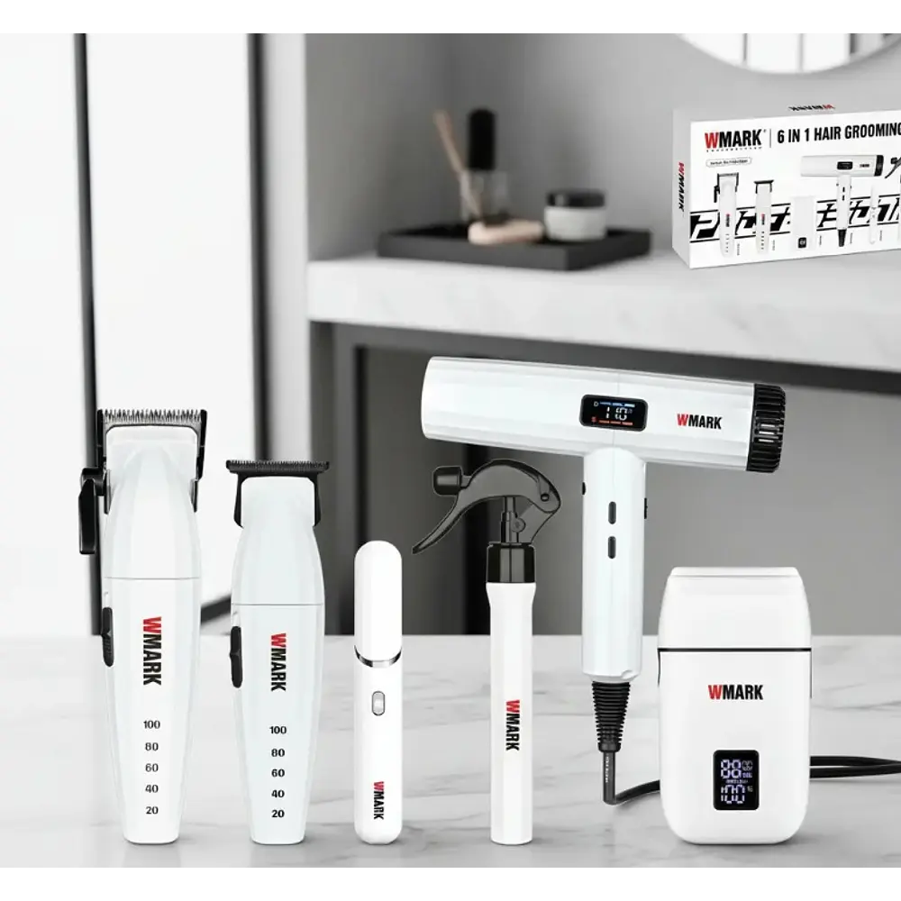 Combo Wmark Pro. NG-8635 6 en 1 Afeitadora y Secador Blanco