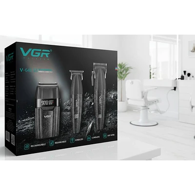 Combo VGR para Barberia V-640S3 Set 3 en 1 Cortadora, Trimmer y Afeitadora