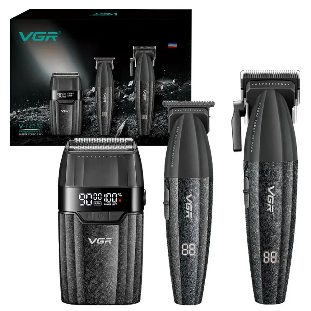 Combo VGR para Barberia V-640S3 Set 3 en 1 Cortadora, Trimmer y Afeitadora