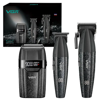 Combo VGR para Barberia V-640S3 Set 3 en 1 Cortadora, Trimmer y Afeitadora