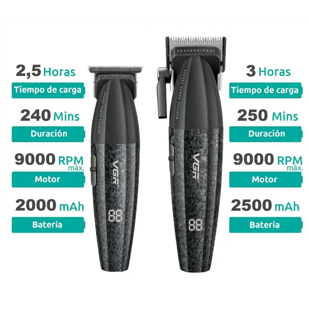 Combo VGR para Barberia V-640S3 Set 3 en 1 Cortadora, Trimmer y Afeitadora