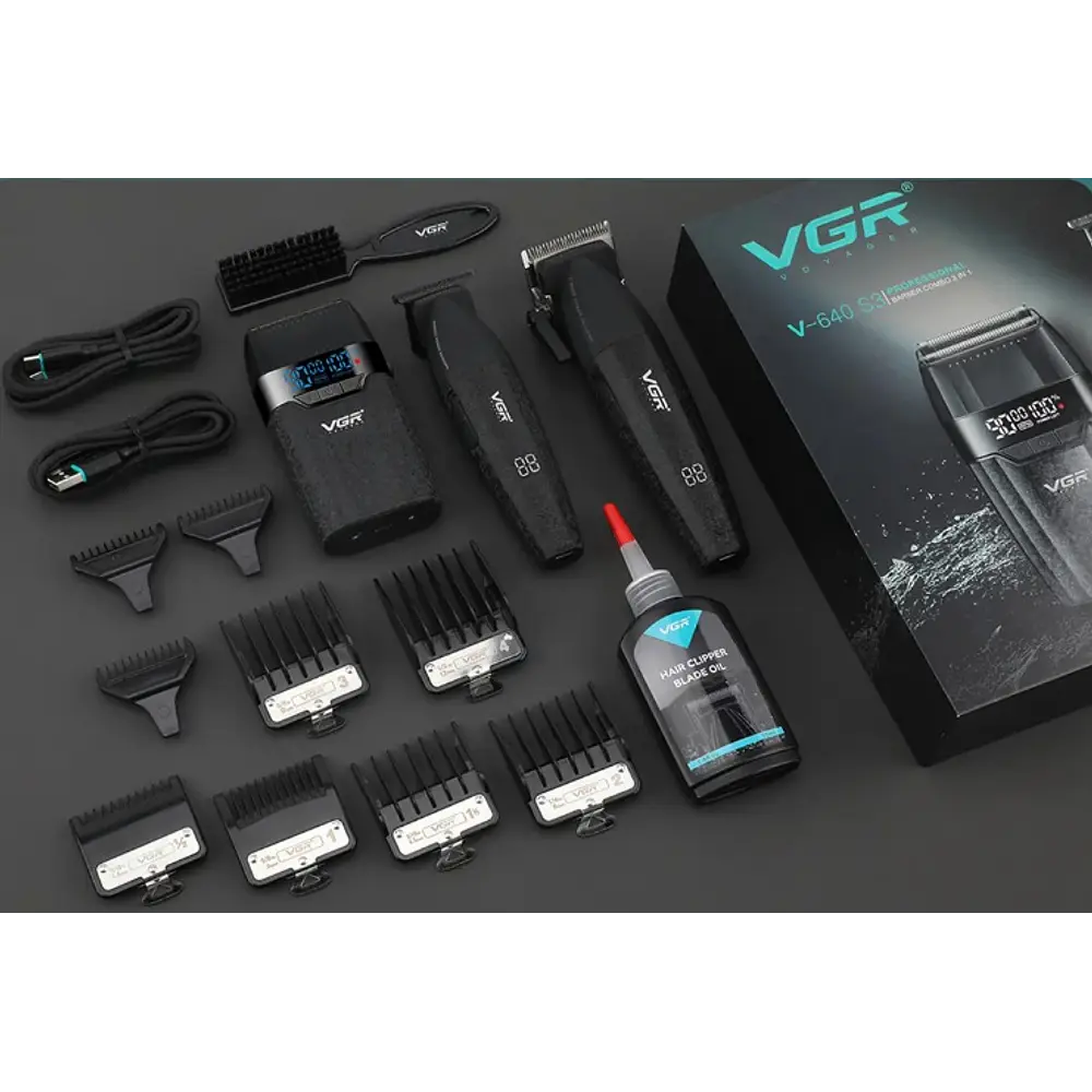 Combo VGR para Barberia V-640S3 Set 3 en 1 Cortadora, Trimmer y Afeitadora